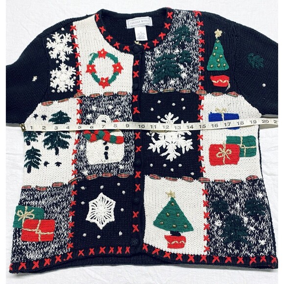 Vintage Parisian Works Christmas Cardigan Sweater Embellished Trees Snowman Sz S - Picture 12 of 15